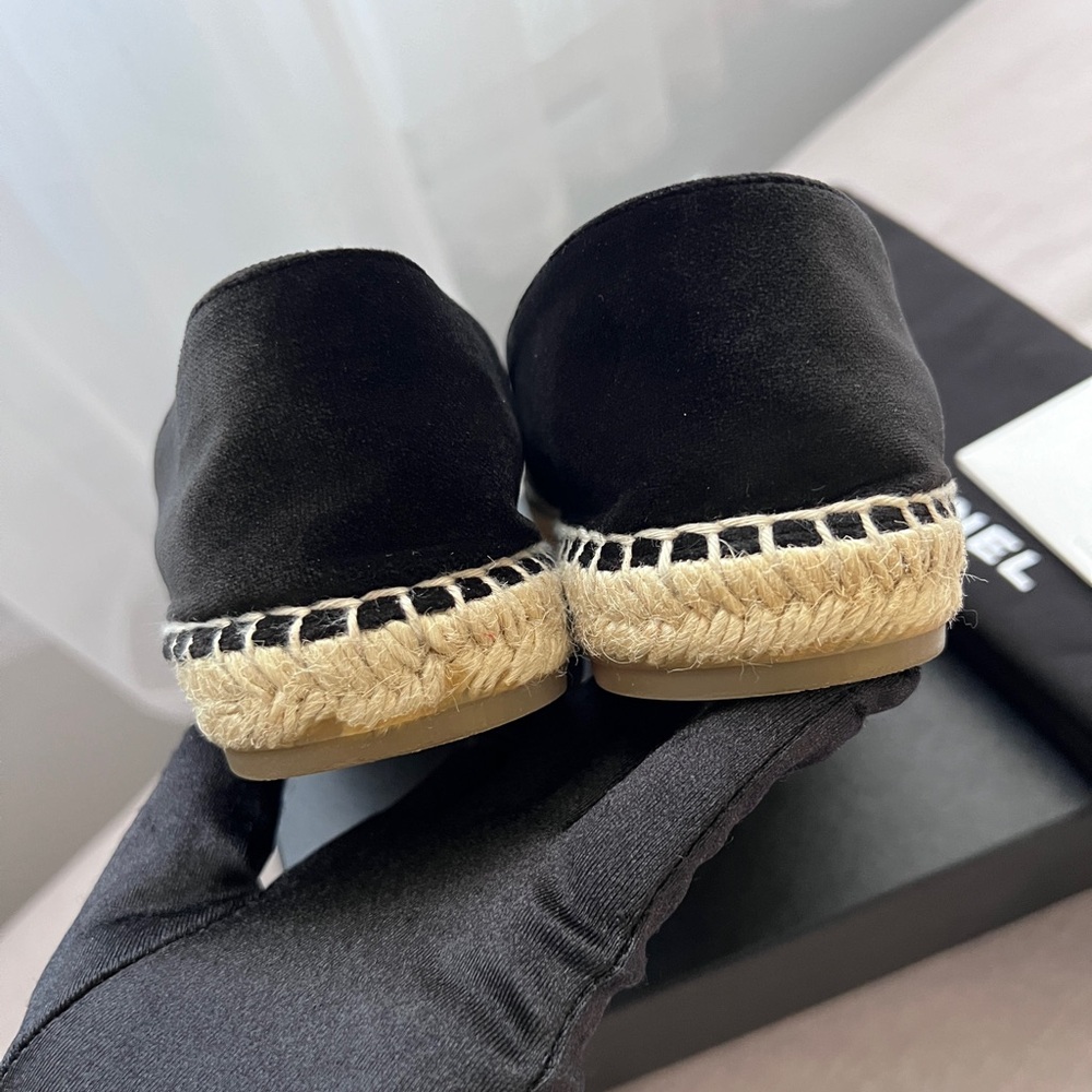 Auth Chanel G34012 Black Velvet CC Logo Espadrilles- Size 36 - Picture 7 of 10